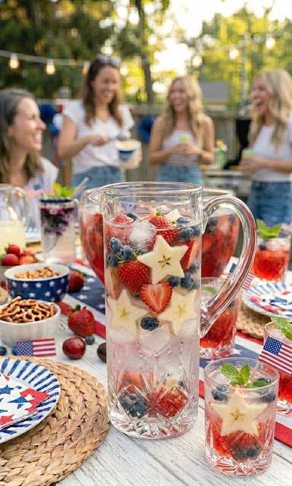 red white and blue fruit infused water