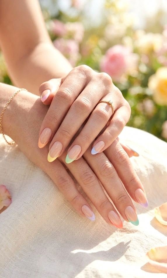 colorful rainbow french tips
