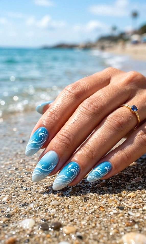 ocean wave blue nails 🌊