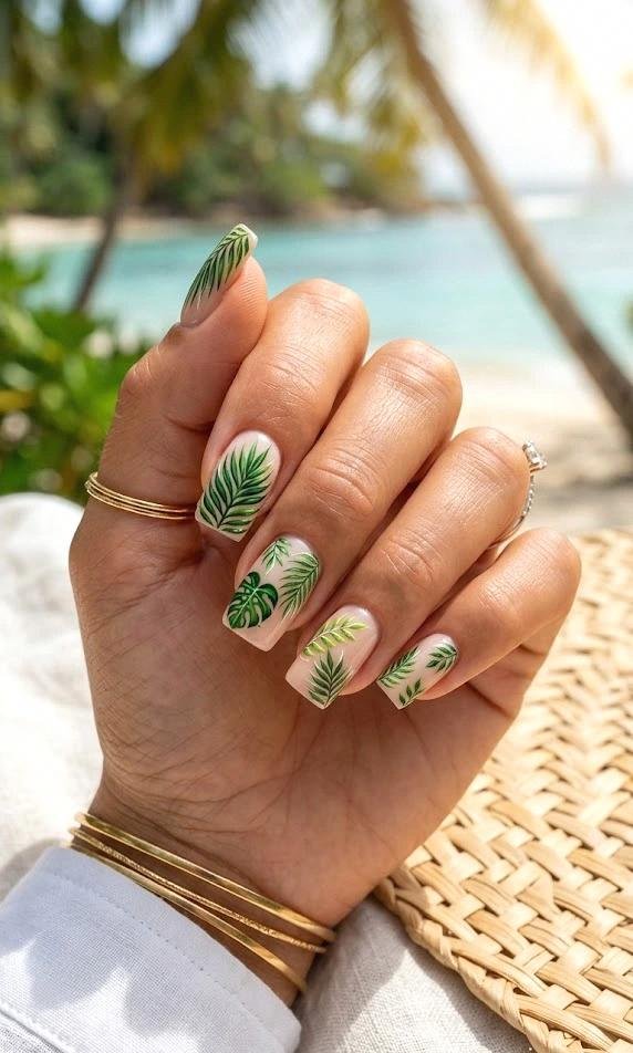 tropical palm paradise nails 🌴