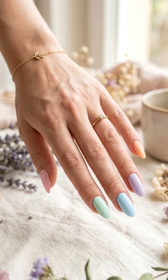 pastel rainbow nails 🌈