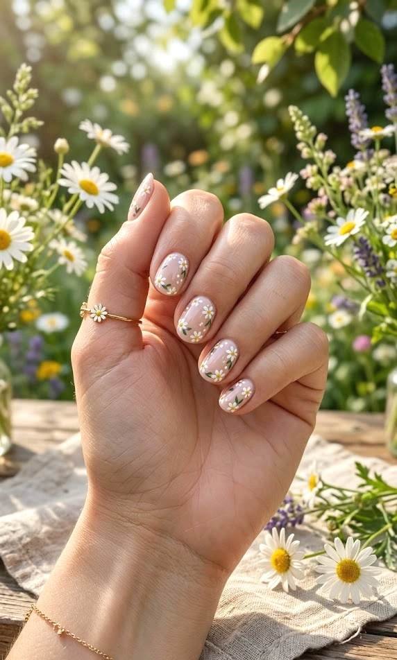 floral daisy nails 🌼