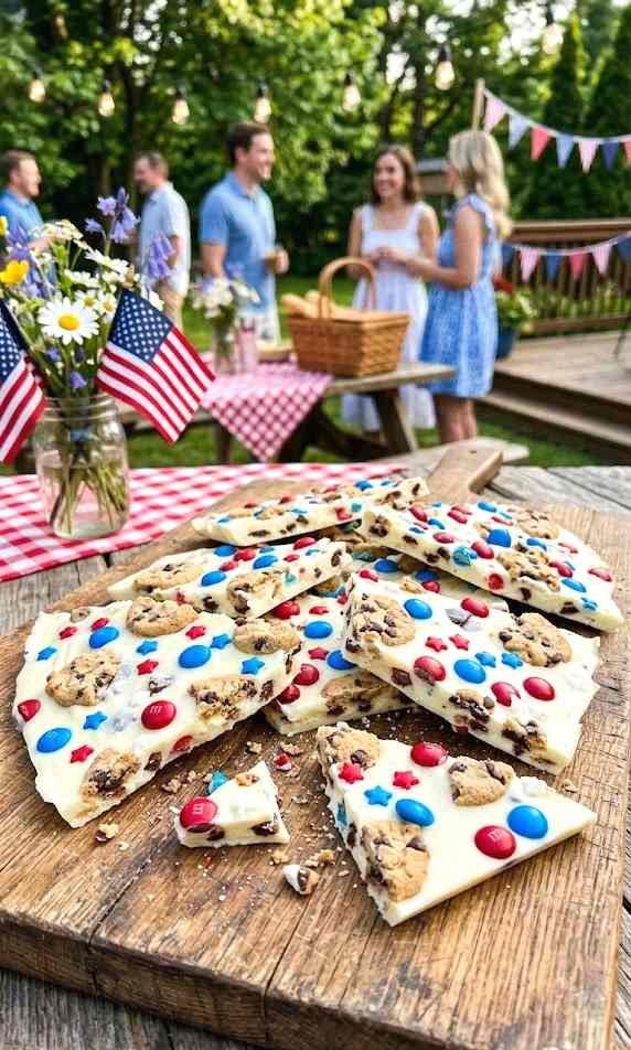 red white and blue cookie bark