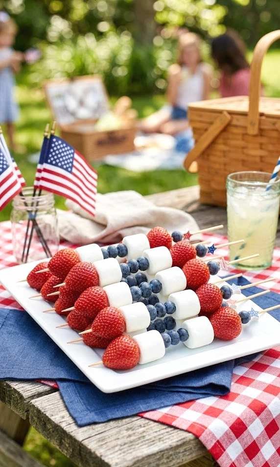 red white and blue fruit skewers