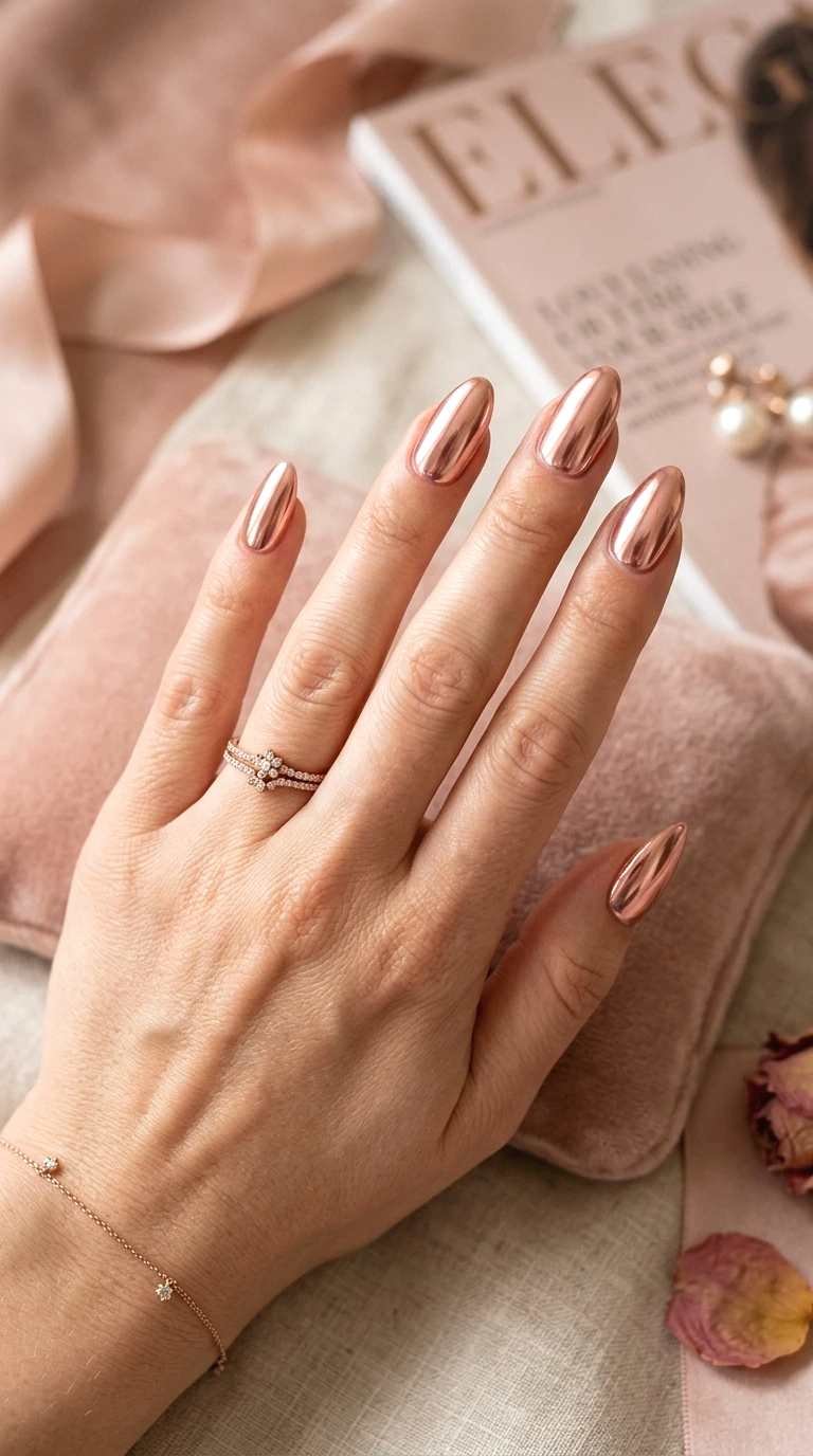 rose gold chrome nails