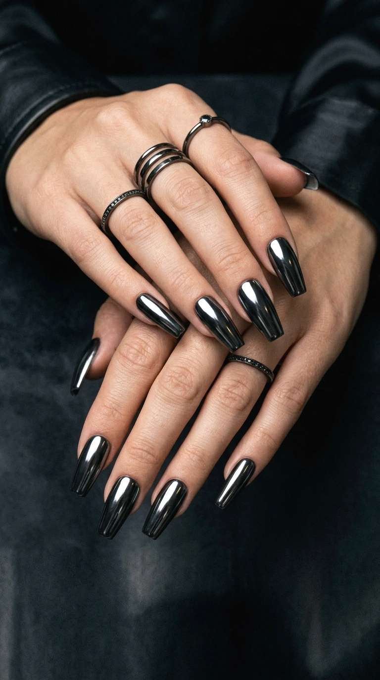 black chrome nails