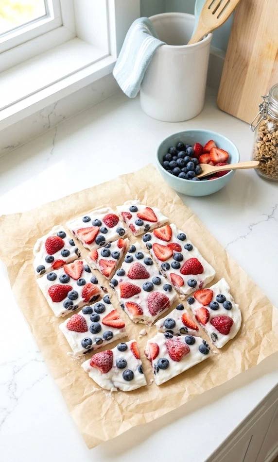 berry patriotic yogurt bark