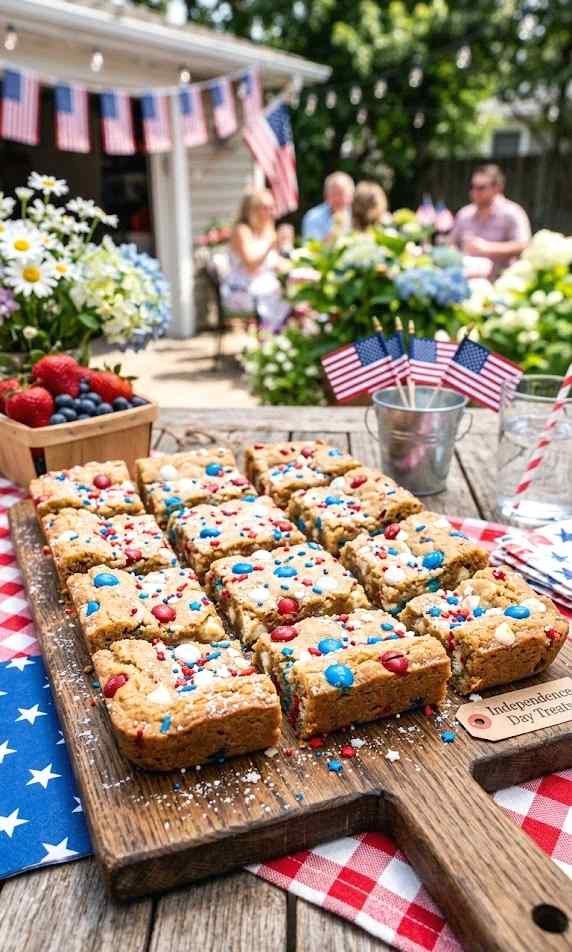 red, white, and blue cookie bars