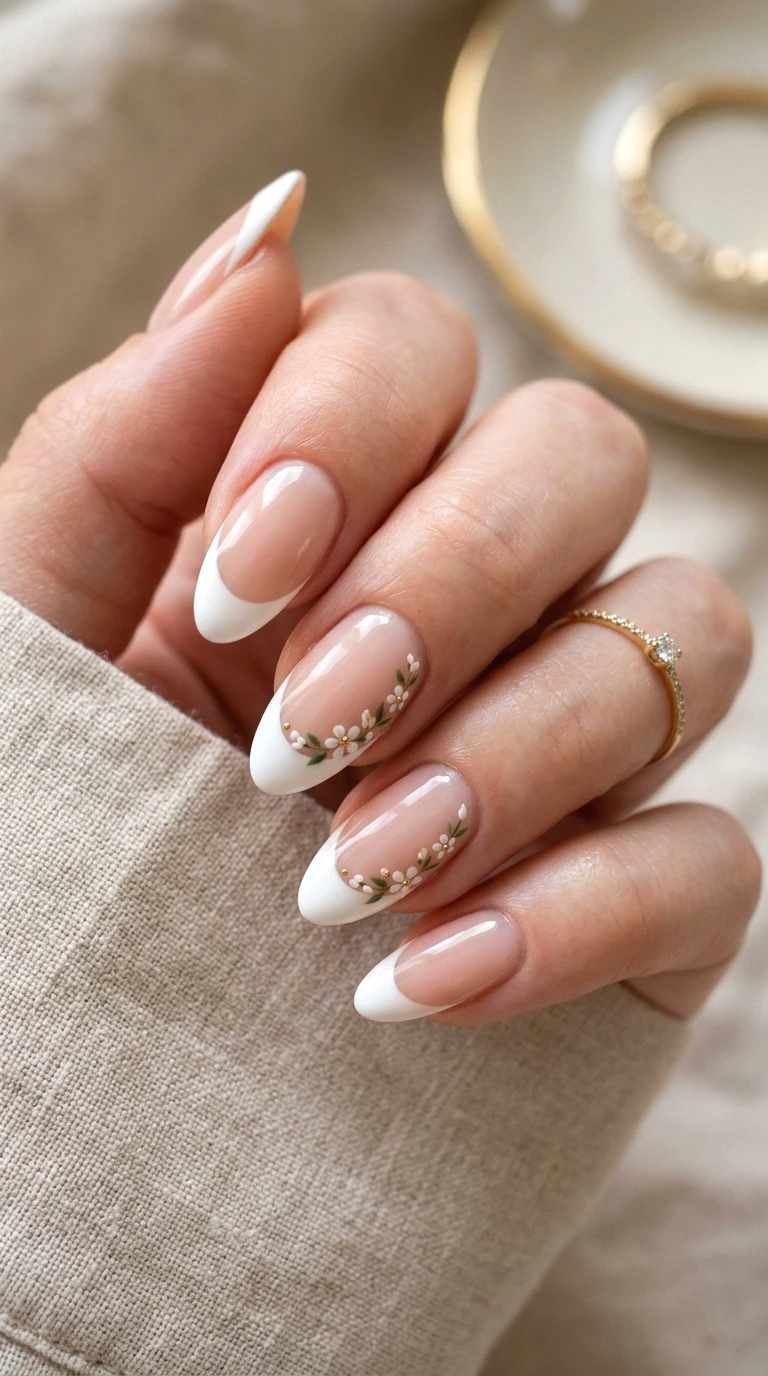 minimal floral french tips
