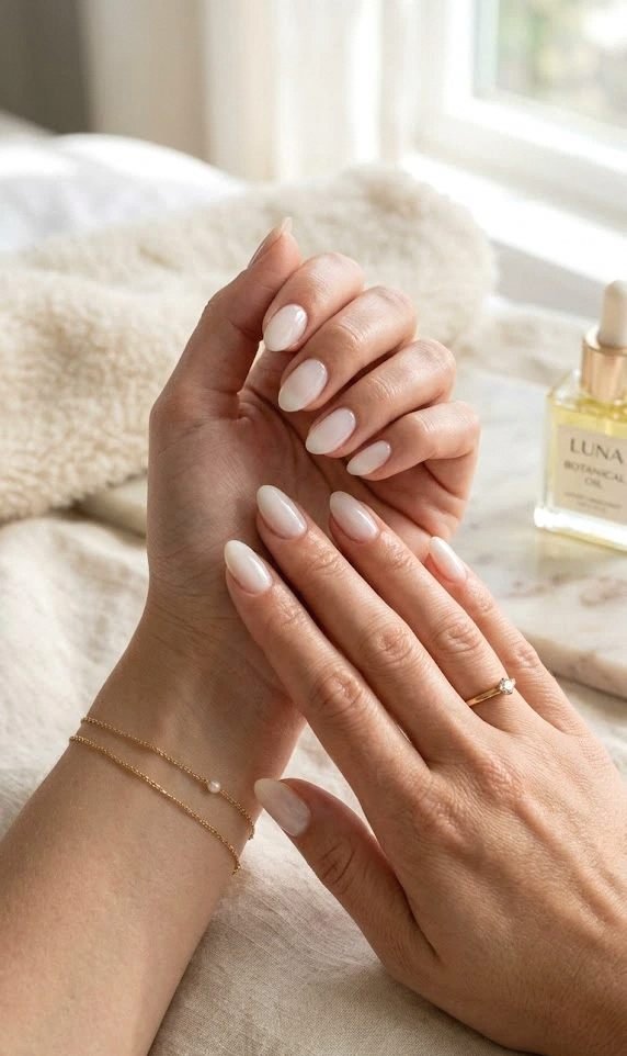 milky white gloss nails