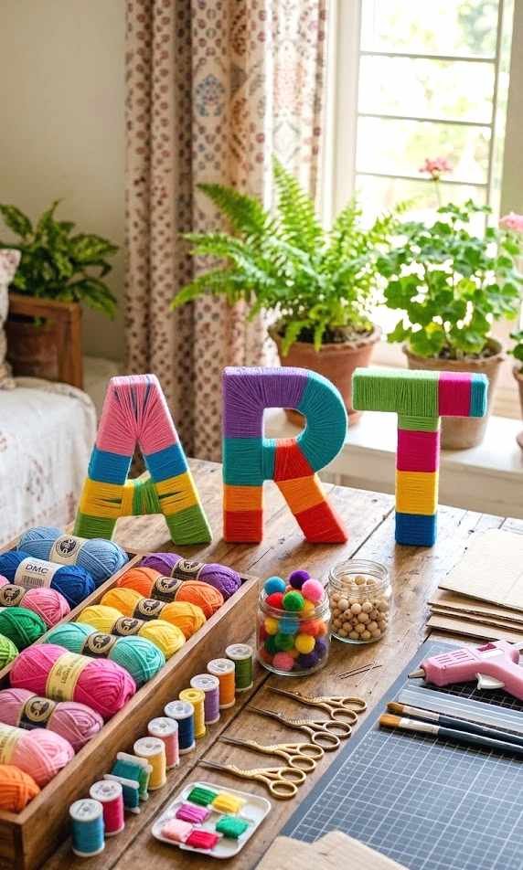 yarn-wrapped letters