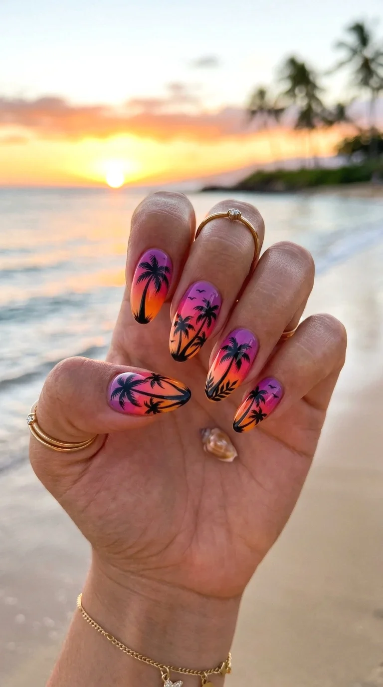 tropical palm tree nails