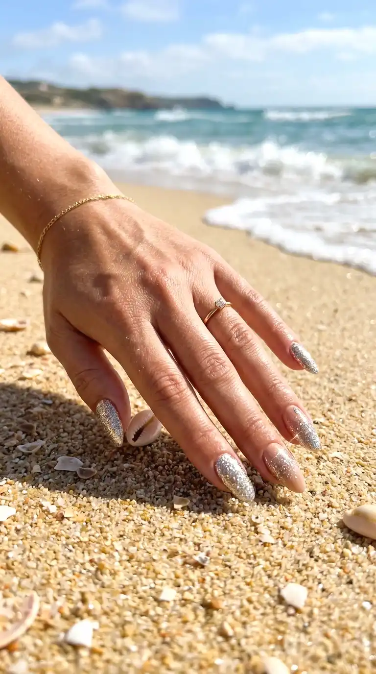 glitter beach nails