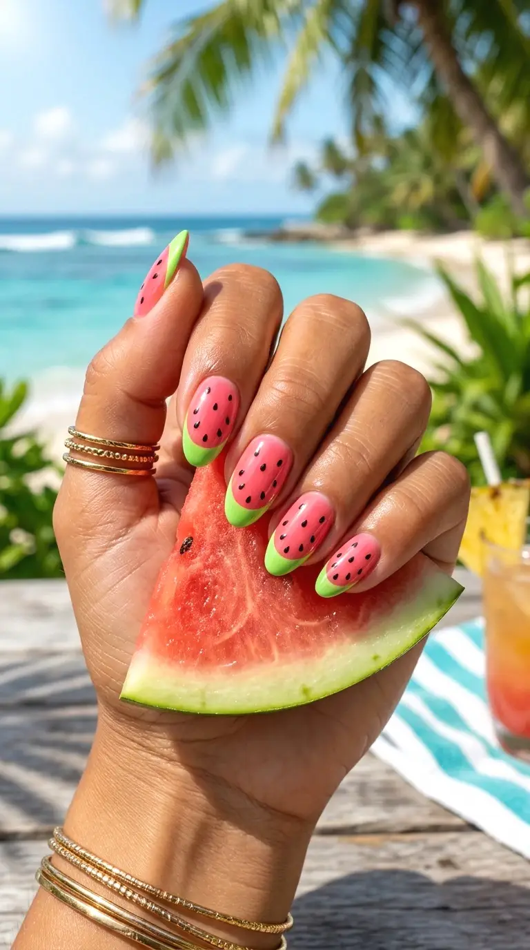 watermelon inspired nails