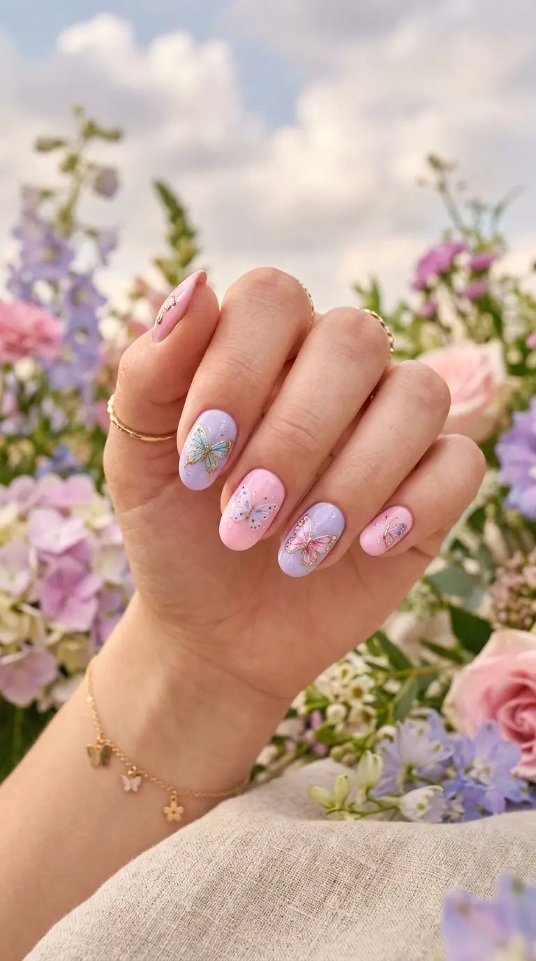 butterfly accent nails
