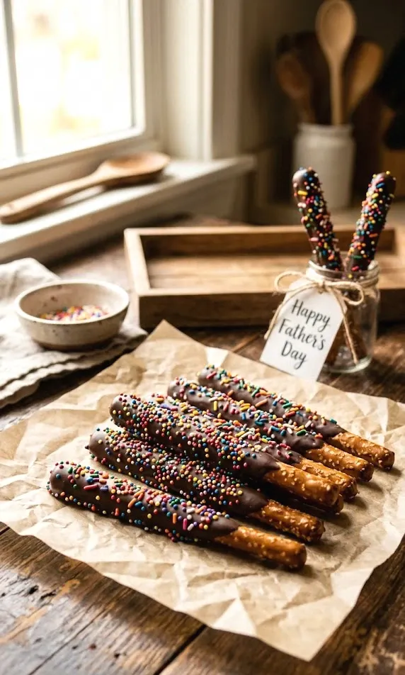 chocolate-dipped pretzel sticks