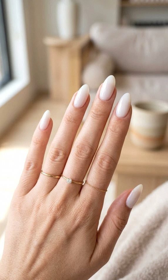 milky white nails