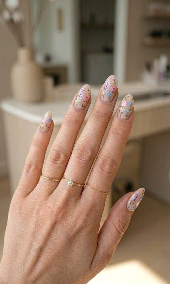 floral accent nails